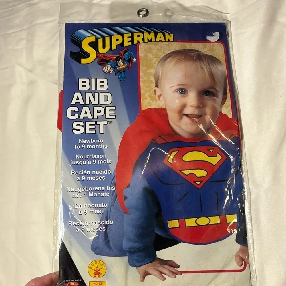 SUPERMAN KIDS COSTUME BIB AND CAPE SET RUBIE'S N-9M 1999 SEALED